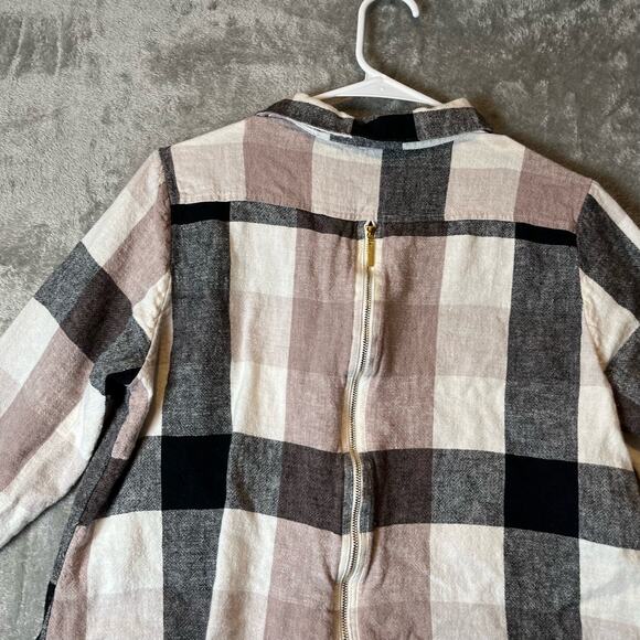 Soft Surroundings Sz Large Plaid Zip Back Linen Blend Button Up Shirt Women's - Picture 5 of 7